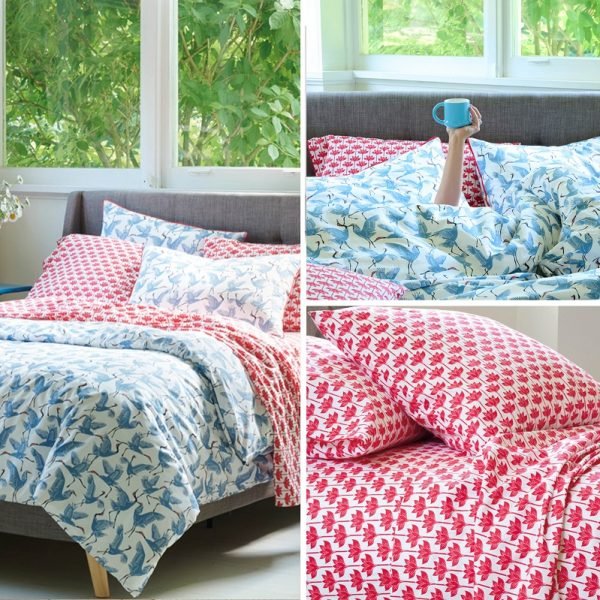 Martex Family of Cranes/Long Stem Red Lotus Bedding Set